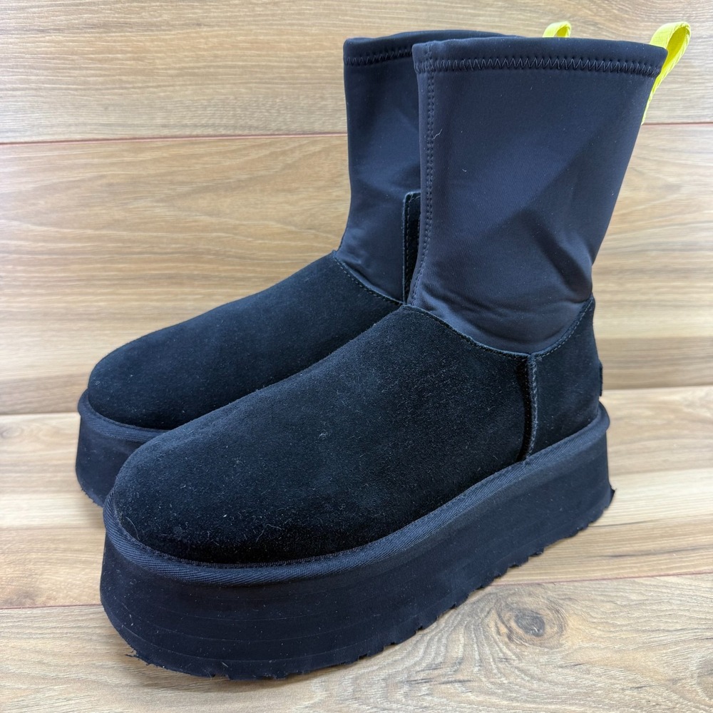 UGG Dipper Platform Boots Womens 9 Black Suede Chunky Y2K Punk Rock Mid Calf Zip